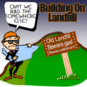 A meme which suggests building on landfill is not a good idea.