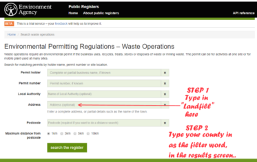 Image shows how to find an e=inter waste landfill by finding landfills near you.