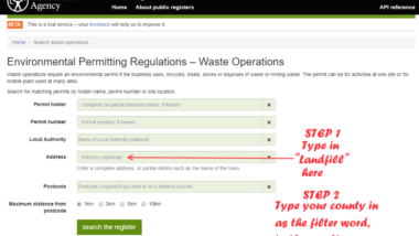 Image shows how to find an e=inter waste landfill by finding landfills near you.