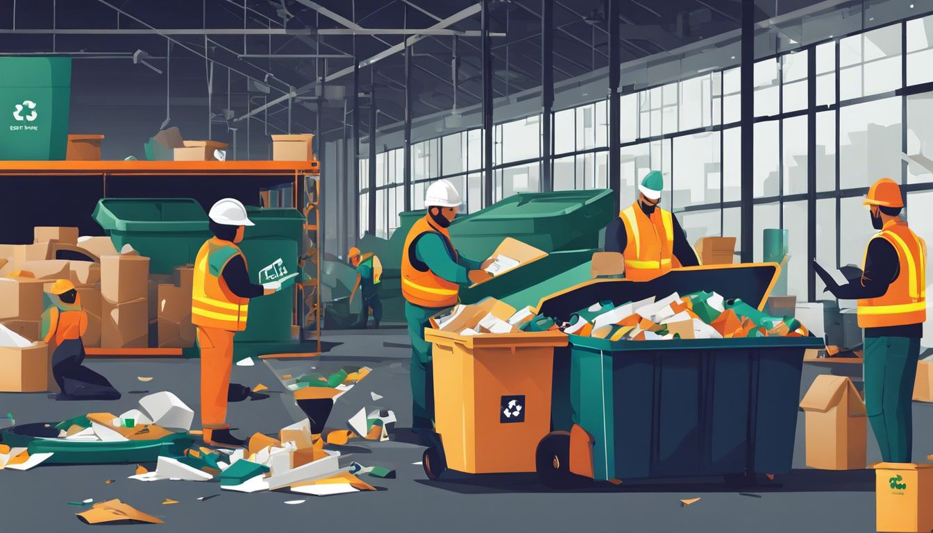 A team of waste management professionals sorts recyclable materials in a recycling facility using machinery.