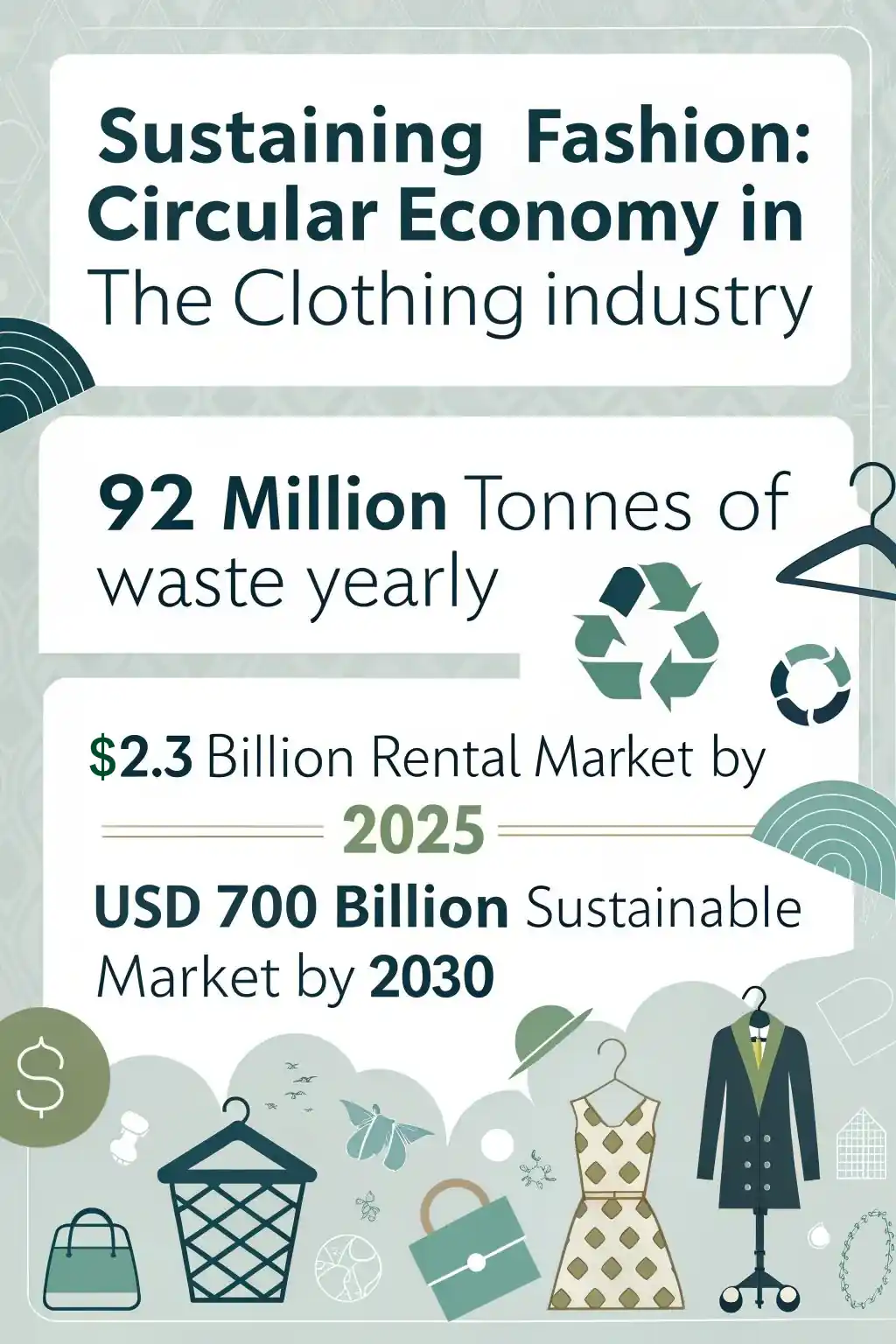 Infographic about sustaining fashion via the circular economy in the clothing industry.