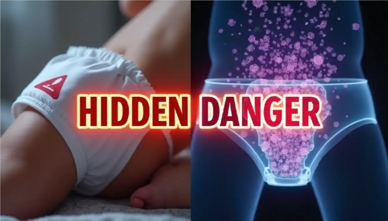 A graphic image showcasing the hidden danger of plastic nappies.