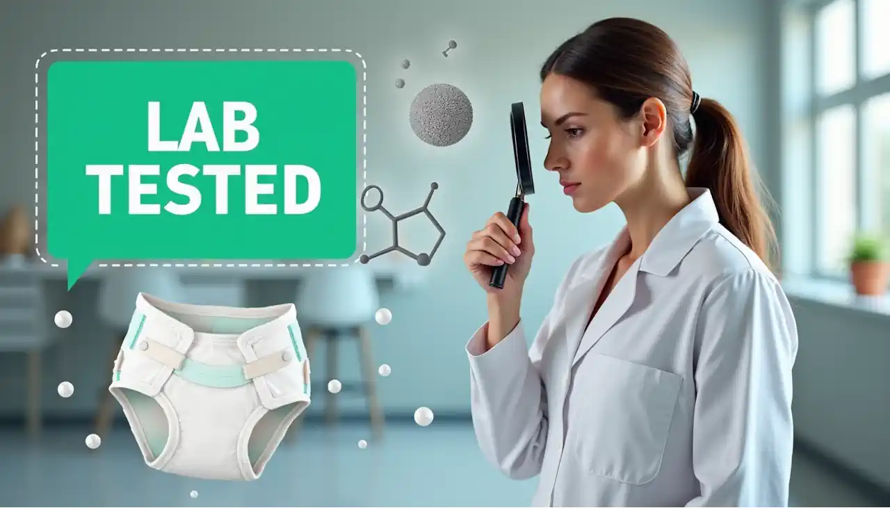 Image shows Lab tester concept studying diapers or opt for cloth nappies.